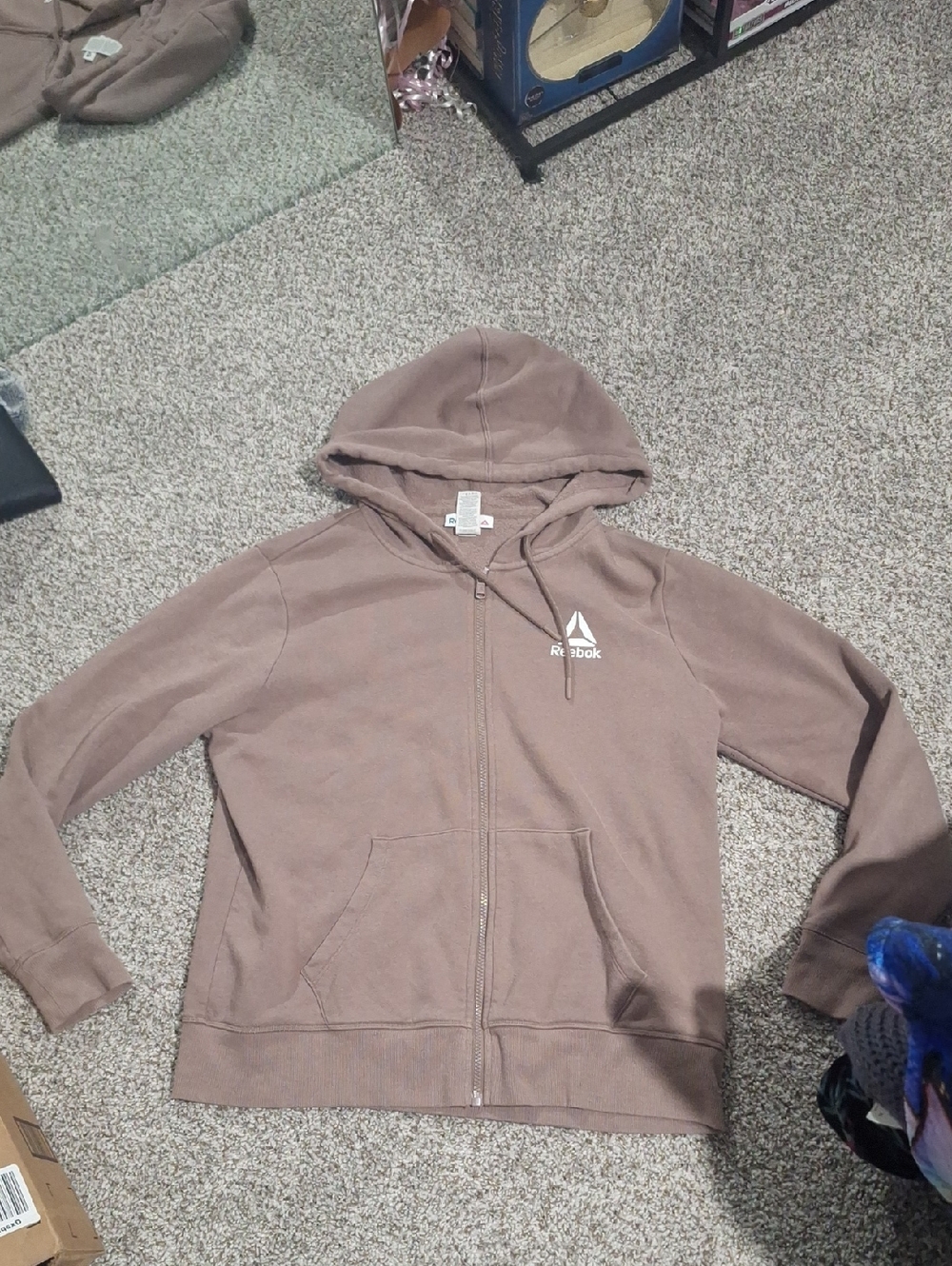 Reebok Taupe Brown Full-Zip Teddy Hoodie Jacket